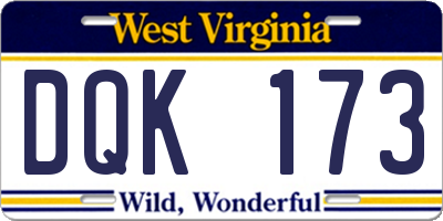 WV license plate DQK173