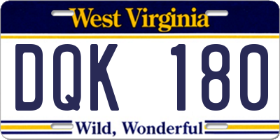 WV license plate DQK180