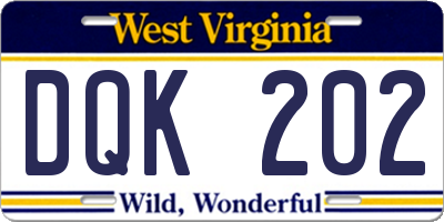 WV license plate DQK202