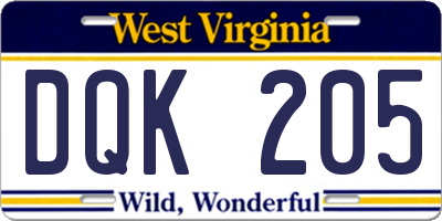 WV license plate DQK205