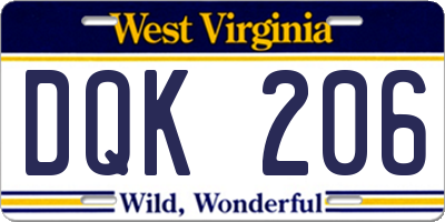 WV license plate DQK206