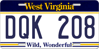 WV license plate DQK208