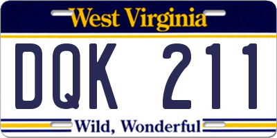 WV license plate DQK211