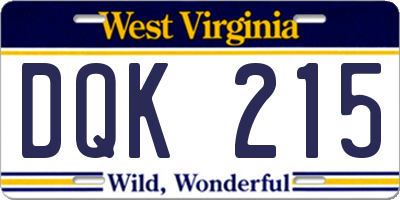WV license plate DQK215