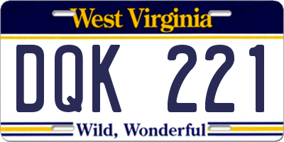 WV license plate DQK221