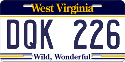 WV license plate DQK226
