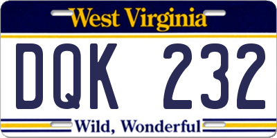 WV license plate DQK232