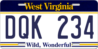 WV license plate DQK234