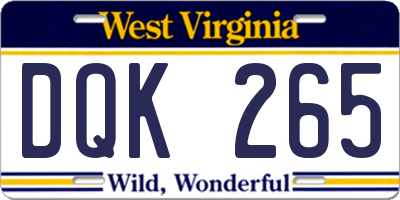 WV license plate DQK265