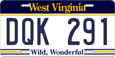 WV license plate DQK291
