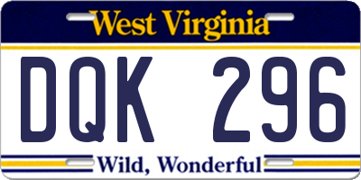 WV license plate DQK296