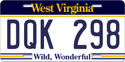 WV license plate DQK298