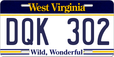 WV license plate DQK302
