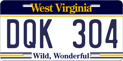WV license plate DQK304