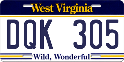 WV license plate DQK305