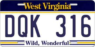 WV license plate DQK316