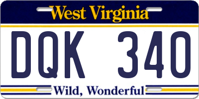 WV license plate DQK340