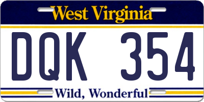 WV license plate DQK354