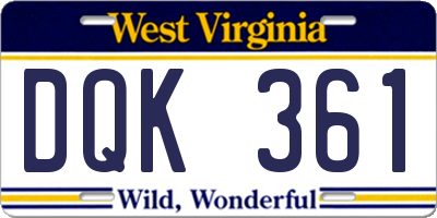 WV license plate DQK361