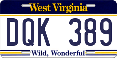 WV license plate DQK389