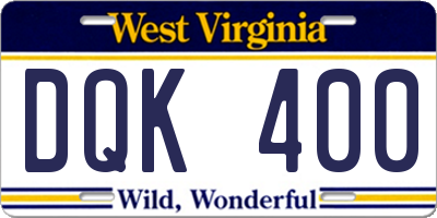 WV license plate DQK400