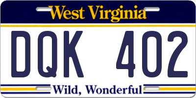 WV license plate DQK402