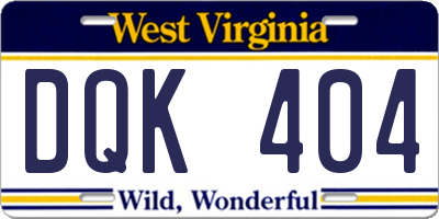 WV license plate DQK404