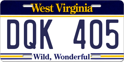 WV license plate DQK405