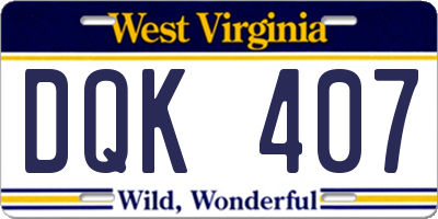 WV license plate DQK407