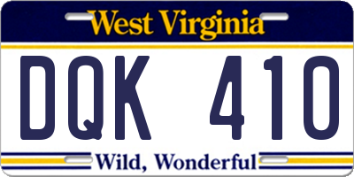 WV license plate DQK410