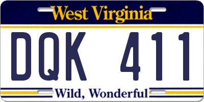 WV license plate DQK411