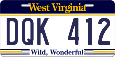 WV license plate DQK412