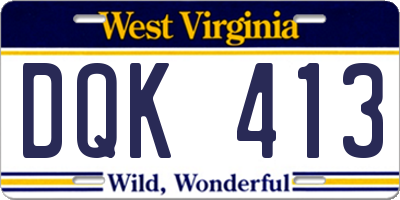 WV license plate DQK413