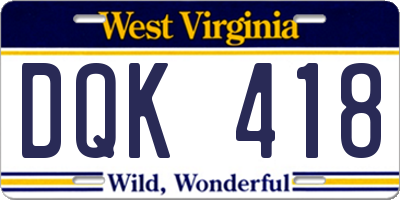 WV license plate DQK418