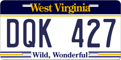 WV license plate DQK427