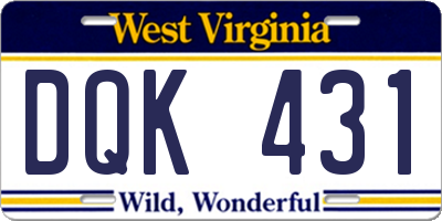 WV license plate DQK431