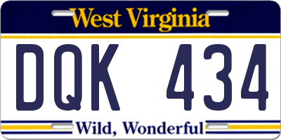 WV license plate DQK434