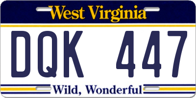 WV license plate DQK447