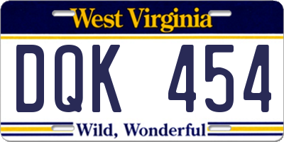 WV license plate DQK454