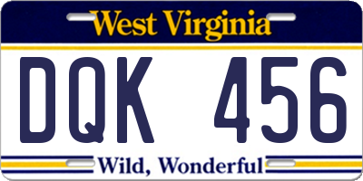 WV license plate DQK456