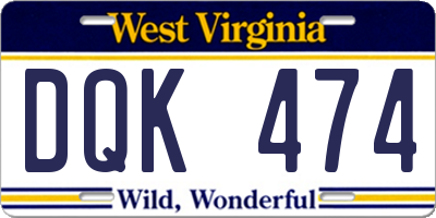 WV license plate DQK474