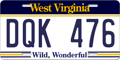 WV license plate DQK476