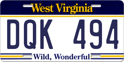 WV license plate DQK494
