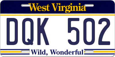 WV license plate DQK502