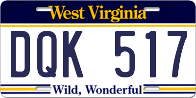 WV license plate DQK517