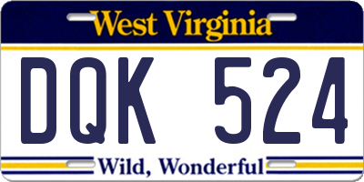 WV license plate DQK524