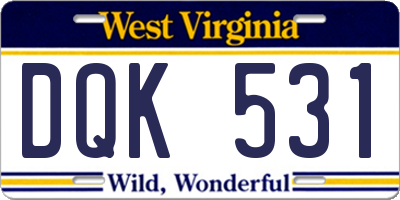 WV license plate DQK531