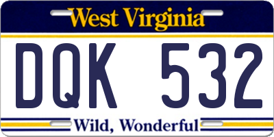 WV license plate DQK532
