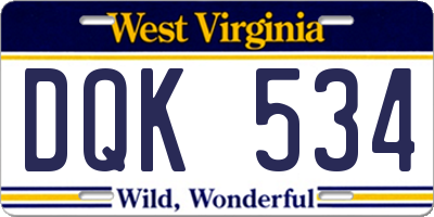 WV license plate DQK534