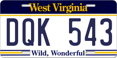 WV license plate DQK543